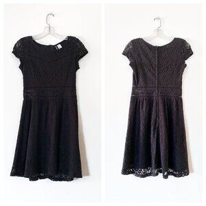 Divided Elegant Black Lace Dress Short with lace overlay